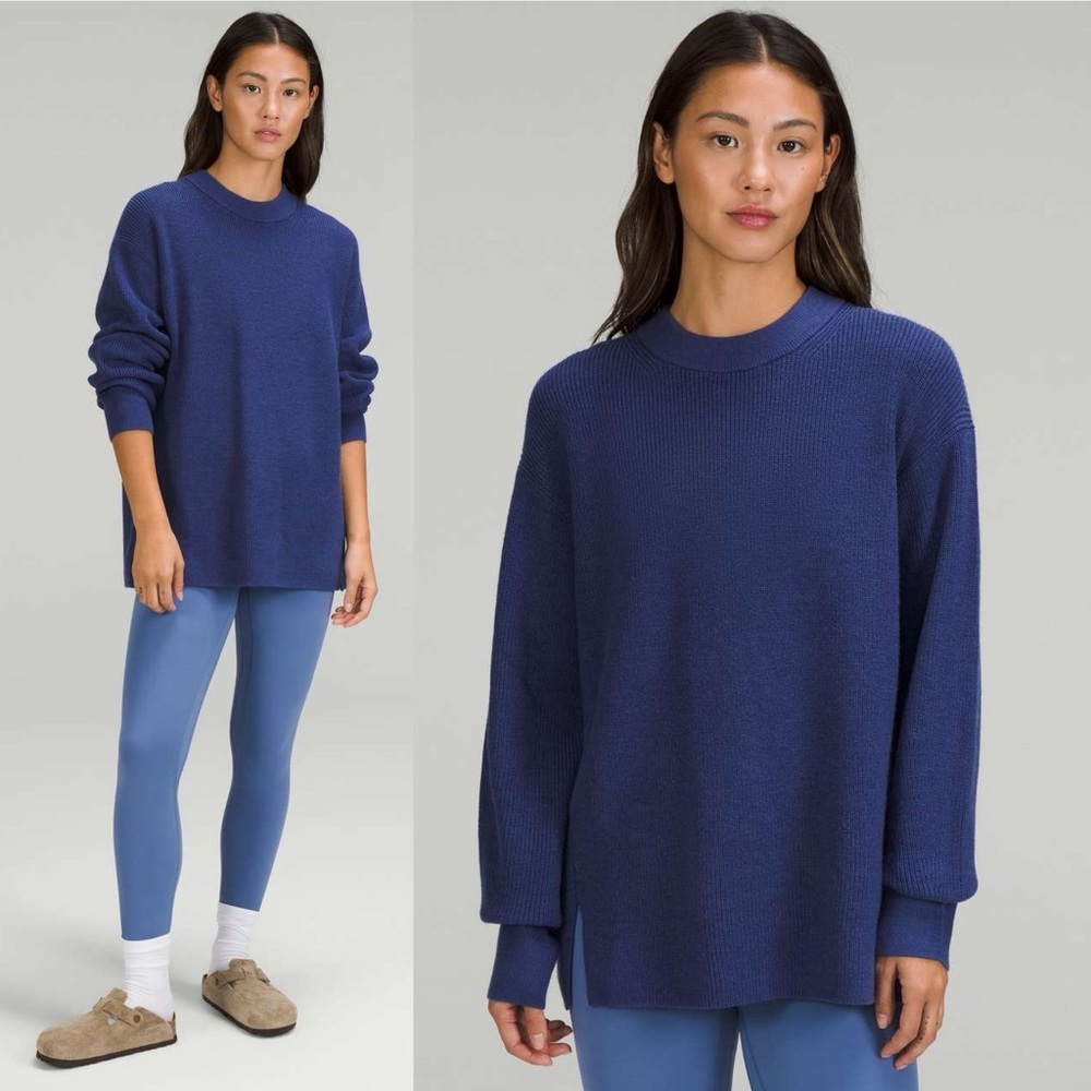 Lululemon Women's Merino‎ Wool Ribbed Crewneck Sweater, Heathered Psychic Blue 2